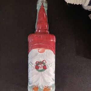 Hand-Painted Gnome Glass Bottle